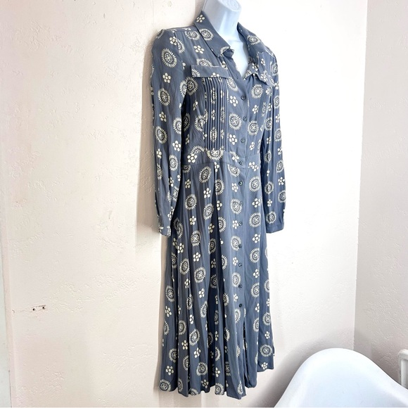 BODEN Floral Printed Long Sleeve Shirt Dress Size 6 L Dusty Blue - Picture 5 of 10